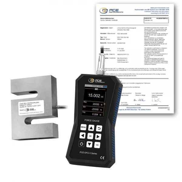 Medidor de fuerza con célula externa hasta 20000 N y pantalla gráfica PCE-DFG 20K X
